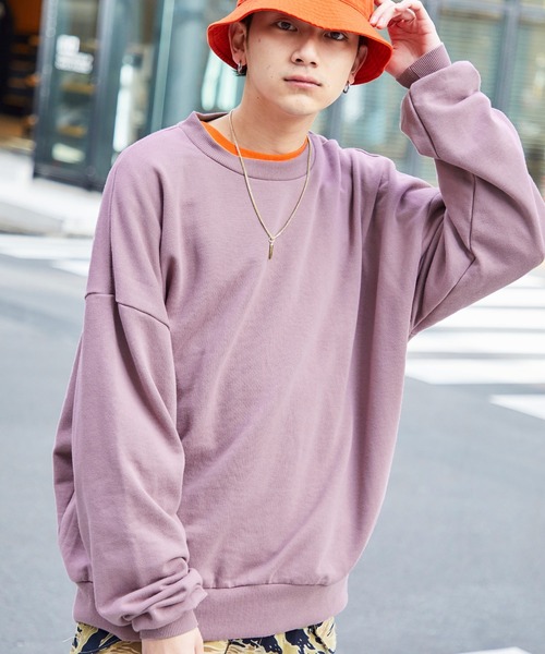 MONO-MART（モノマート）の「バイオフェード加工裏毛ビッグシルエットプルオーバースウェット（スウェット・メンズ・スモークピンク/ベージュ系その他/オリーブ/ダークグリーン/ライラック/ブラウン/ブラック/グリーン系その他/サックスブルー/ベージュ/ホワイト/ブルー系その他2/ブルー系その他/杢グレー・L/S/M/XL）」の13枚目の写真