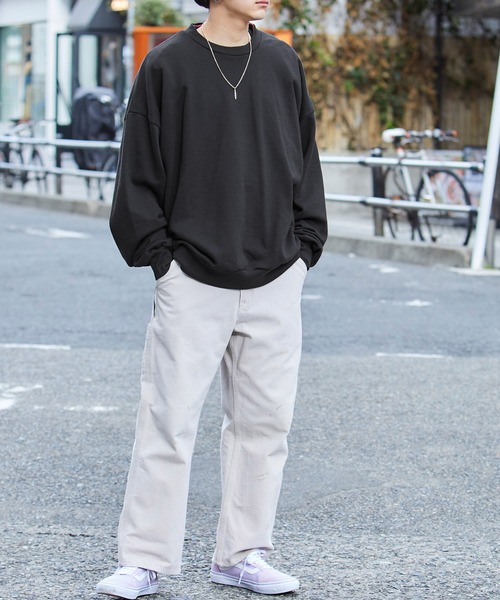 MONO-MART（モノマート）の「バイオフェード加工裏毛ビッグシルエットプルオーバースウェット（スウェット・メンズ・スモークピンク/ベージュ系その他/オリーブ/ダークグリーン/ライラック/ブラウン/ブラック/グリーン系その他/サックスブルー/ベージュ/ホワイト/ブルー系その他2/ブルー系その他/杢グレー・L/S/M/XL）」の20枚目の写真