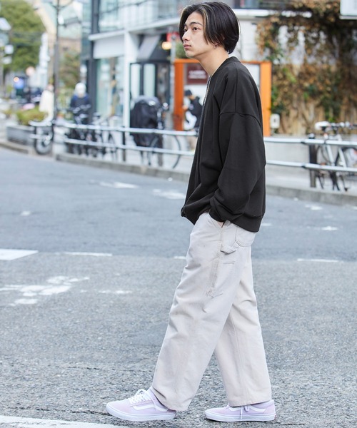 MONO-MART（モノマート）の「バイオフェード加工裏毛ビッグシルエットプルオーバースウェット（スウェット・メンズ・スモークピンク/ベージュ系その他/オリーブ/ダークグリーン/ライラック/ブラウン/ブラック/グリーン系その他/サックスブルー/ベージュ/ホワイト/ブルー系その他2/ブルー系その他/杢グレー・L/S/M/XL）」の21枚目の写真