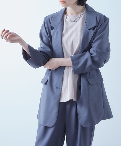 ECRIRE(エクリール)の「ロングジャケット+2タックロングパンツ セットアップ(テーラードジャケット・レディース・ブラック/グレー/ライトグリーン/サンドグレー/ダークグリーン/ブラウン・フリー)」の13枚目の写真