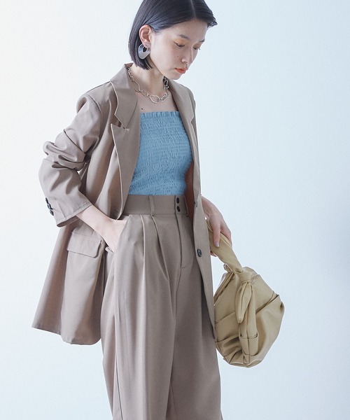 ECRIRE(エクリール)の「ロングジャケット+2タックロングパンツ セットアップ(テーラードジャケット・レディース・ブラック/グレー/ライトグリーン/サンドグレー/ダークグリーン/ブラウン・フリー)」の16枚目の写真