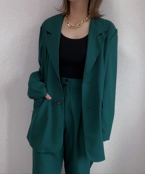 ECRIRE(エクリール)の「ロングジャケット+2タックロングパンツ セットアップ(テーラードジャケット・レディース・ブラック/グレー/ライトグリーン/サンドグレー/ダークグリーン/ブラウン・フリー)」の18枚目の写真