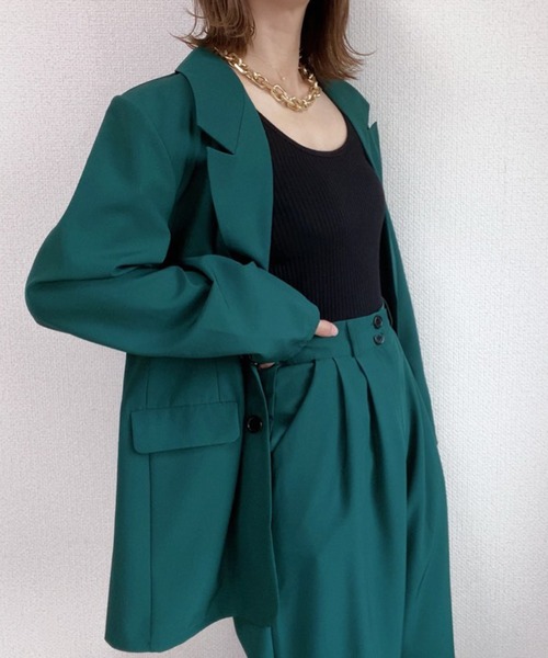 ECRIRE(エクリール)の「ロングジャケット+2タックロングパンツ セットアップ(テーラードジャケット・レディース・ブラック/グレー/ライトグリーン/サンドグレー/ダークグリーン/ブラウン・フリー)」の19枚目の写真