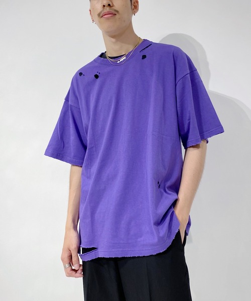 Oriens JOURNAL STANDARD（オリエンス ジャーナルスタンダード）の「[ユニセックス]ダメージルーズTシャツ（Tシャツ/カットソー・メンズ・ホワイト/パープル/オレンジ/ブラック系その他・MEDIUM/LARGE）」の3枚目の写真