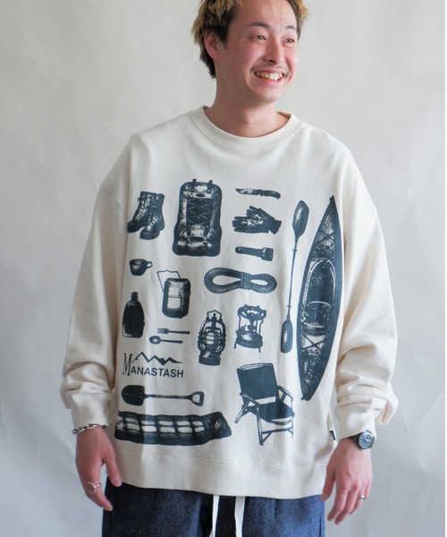 MANASTASH（マナスタッシュ）の「MANASTASH/マナスタッシュ　CAMPER'S SWEAT SHIRTS キャンパーズスウェットシャツ 7113105（スウェット・メンズ・ナチュラル/オレンジ系1・MEDIUM/LARGE/X-LARGE）」の2枚目の写真