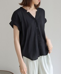 【HERCLOSET】袖タックVネックルーズシャツブラウス
