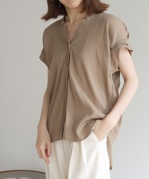 【HERCLOSET】袖タックVネックルーズシャツブラウス