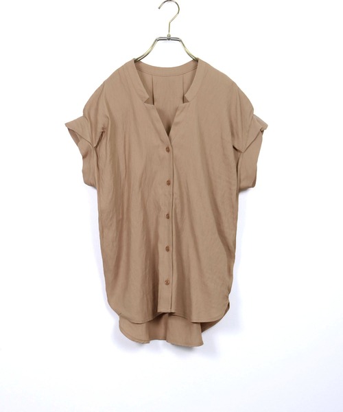 HER CLOSET(ハークローゼット)の「【HERCLOSET】袖タックVネックルーズシャツブラウス(シャツ/ブラウス・レディース・オフホワイト/ブラック/モカ/グリーン・M)」の22枚目の写真