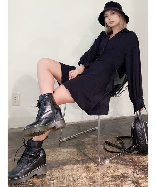 GYDA（ジェイダ）の「バックオープンシャツワンピース（ワンピース・レディース・ブラック/オフホワイト・FREE）」の9枚目の写真