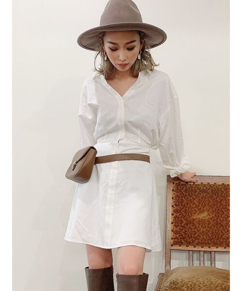 GYDA（ジェイダ）の「バックオープンシャツワンピース（ワンピース・レディース・ブラック/オフホワイト・FREE）」の19枚目の写真