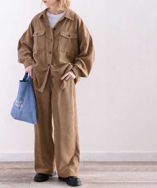 classicalelf（クラシカルエルフ）の「ワイドなのに美シルエット。セットアップも楽しめるコーデュロイパンツ。（その他パンツ・レディース・チャコールグレー/ベージュ/ブラウン/モカ・SMALL/MEDIUM/LARGE/X-LARGE/XX-LARGE）」の6枚目の写真