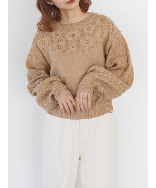 SLURR（スラ―）の「【マシンウォッシャブル】フラワーモチーフニット（ニット/セーター・レディース・ベージュ/アイボリー・FREE）」の12枚目の写真