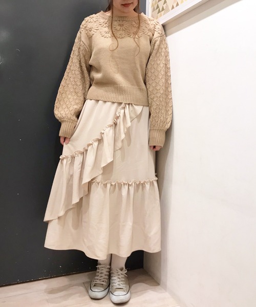 SLURR（スラ―）の「【マシンウォッシャブル】フラワーモチーフニット（ニット/セーター・レディース・ベージュ/アイボリー・FREE）」の11枚目の写真