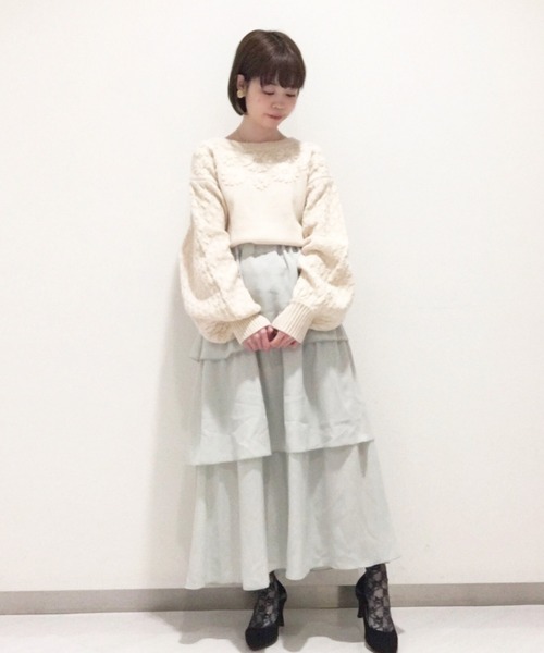 SLURR（スラ―）の「【マシンウォッシャブル】フラワーモチーフニット（ニット/セーター・レディース・ベージュ/アイボリー・FREE）」の8枚目の写真
