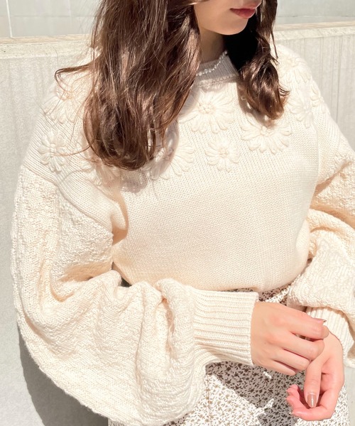 SLURR（スラ―）の「【マシンウォッシャブル】フラワーモチーフニット（ニット/セーター・レディース・ベージュ/アイボリー・FREE）」の14枚目の写真