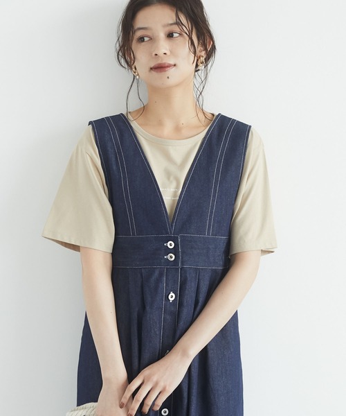 Green　Parks（グリーンパークス）の「バックロゴPtTシャツ＊（Tシャツ/カットソー・レディース・オフホワイト/ベージュ/チャコールグレー・FREE）」の3枚目の写真