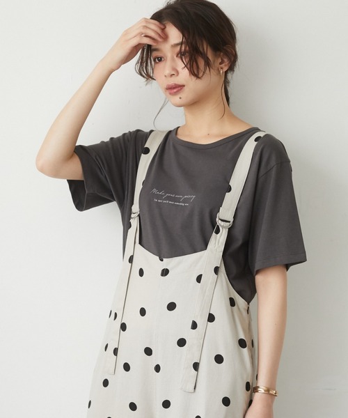 Green　Parks（グリーンパークス）の「バックロゴPtTシャツ＊（Tシャツ/カットソー・レディース・オフホワイト/ベージュ/チャコールグレー・FREE）」の2枚目の写真