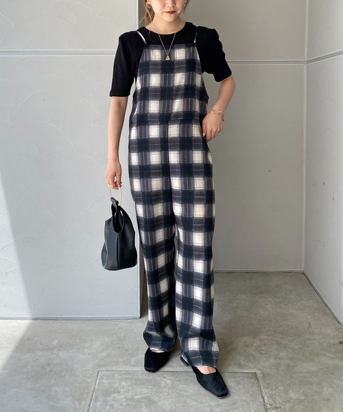 CAPRICIEUX LE'MAGE(カプリシューレマージュ)の「チェックキャミロンパース(サロペット/オーバーオール・レディース・グリーン/レッド・FREE)」の4枚目の写真