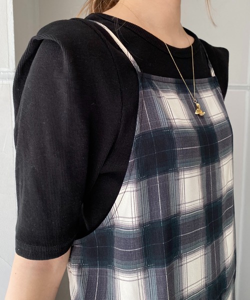 CAPRICIEUX LE'MAGE(カプリシューレマージュ)の「チェックキャミロンパース(サロペット/オーバーオール・レディース・グリーン/レッド・FREE)」の7枚目の写真