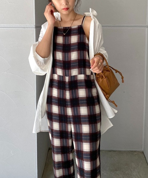 CAPRICIEUX LE'MAGE(カプリシューレマージュ)の「チェックキャミロンパース(サロペット/オーバーオール・レディース・グリーン/レッド・FREE)」の13枚目の写真