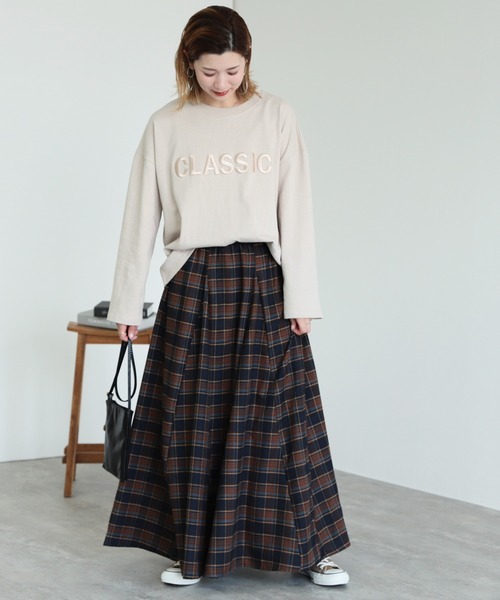reca(レカ)の「チェックロングスカート(スカート・レディース・パープル系その他/ネイビー系/マスタード/ベージュ/グリーン・FREE)」の9枚目の写真