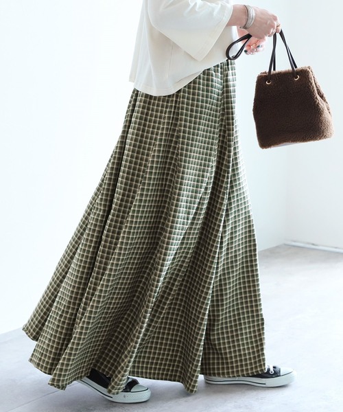 reca(レカ)の「チェックロングスカート(スカート・レディース・パープル系その他/ネイビー系/マスタード/ベージュ/グリーン・FREE)」の6枚目の写真