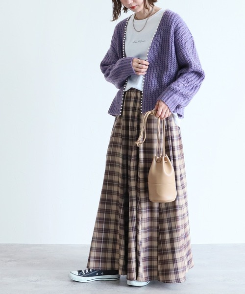 reca(レカ)の「チェックロングスカート(スカート・レディース・パープル系その他/ネイビー系/マスタード/ベージュ/グリーン・FREE)」の8枚目の写真