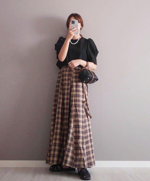 reca(レカ)の「チェックロングスカート(スカート・レディース・パープル系その他/ネイビー系/マスタード/ベージュ/グリーン・FREE)」の13枚目の写真