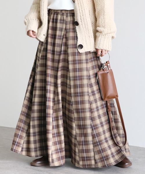 reca(レカ)の「チェックロングスカート(スカート・レディース・パープル系その他/ネイビー系/マスタード/ベージュ/グリーン・FREE)」の15枚目の写真