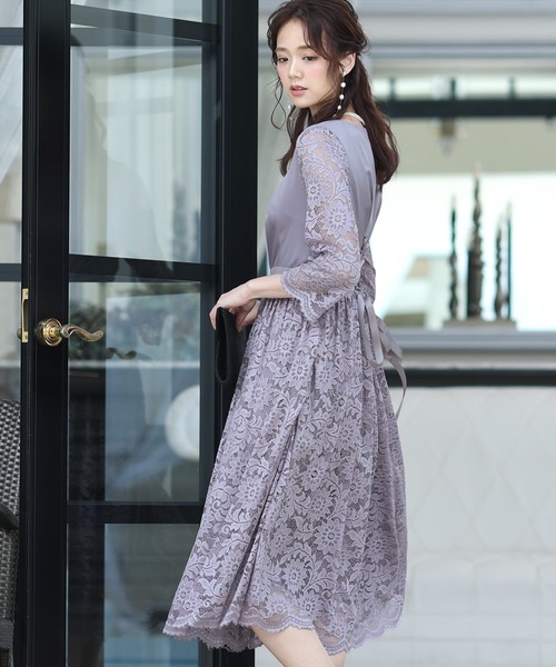 PourVous(プールヴー)の「結婚式 パーティー ドレス サテン ミモレ丈&七分袖 お呼ばれ フォーマル オケージョンドレス 二次会 成人式 (ドレス・レディース・グレー/ピンク/ブルーグリーン・M)」の2枚目の写真