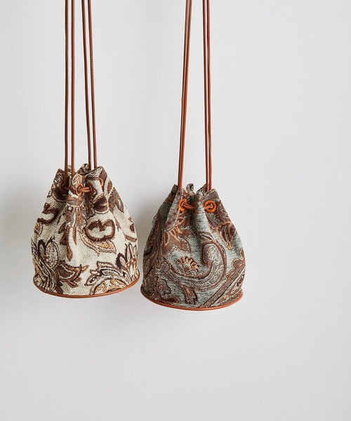 ROPE'（ロペ）の「ジャガード巾着ミニバッグ（ハンドバッグ・レディース・ベージュ/ブルー・FREE）」の2枚目の写真