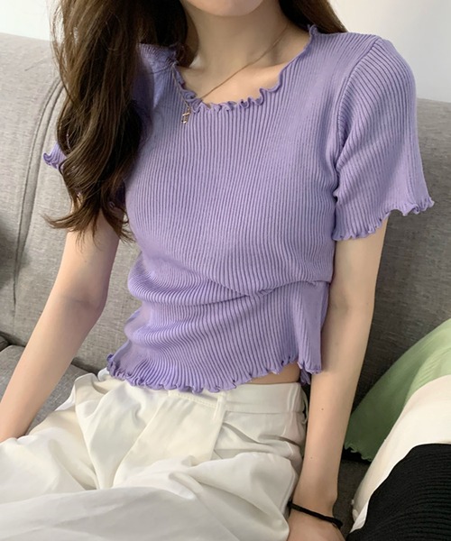 Bifrost(ビフレスト)の「フリルウェーブトップス(Tシャツ/カットソー・レディース・グレー/グリーン/ホワイト・F)」の12枚目の写真
