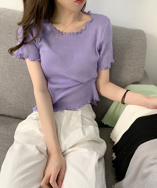 Bifrost(ビフレスト)の「フリルウェーブトップス(Tシャツ/カットソー・レディース・グレー/グリーン/ホワイト・F)」の14枚目の写真