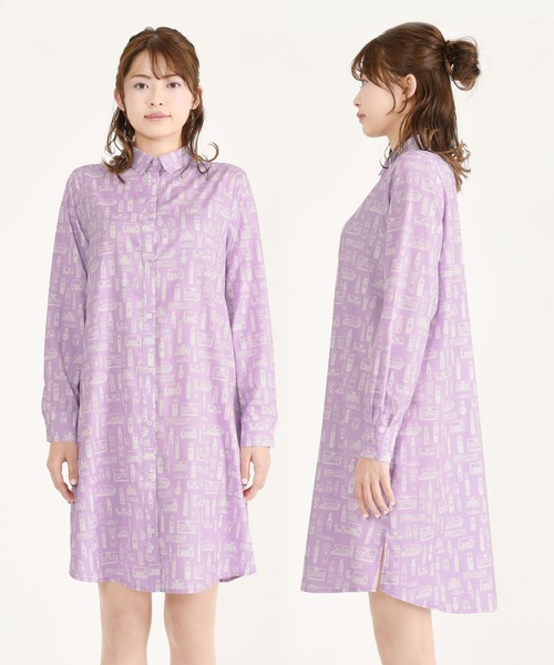 新品タグ付◎MARY QUANTマリークワント　花柄ワンピMバイオレットパープル MARY QUANT（マリークワント）の「コスメ柄プリントシャツ