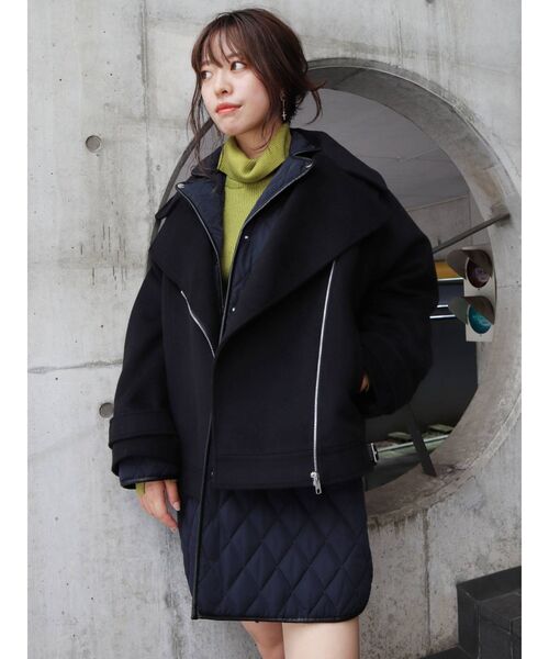 EVRIS（エヴリス）の「ライダースレイヤードブルゾン（ブルゾン・レディース・ブラック/カーキ・FREE）」の2枚目の写真