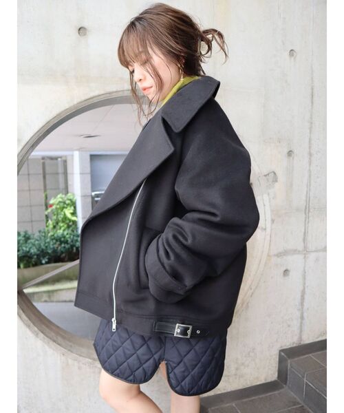 EVRIS（エヴリス）の「ライダースレイヤードブルゾン（ブルゾン・レディース・ブラック/カーキ・FREE）」の5枚目の写真