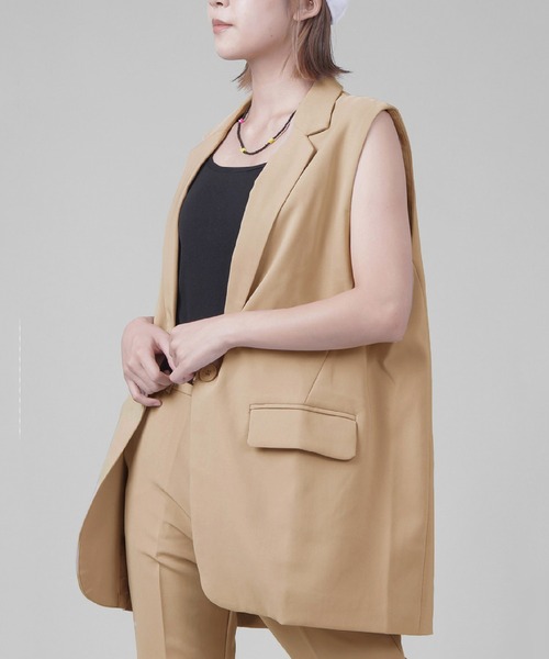 SPINNS(スピンズ)の「【セットアップ対応】テーラードベスト(ベスト・レディース・ブラック/ベージュ/ブラウン/グリーン・ONESIZE)」の3枚目の写真