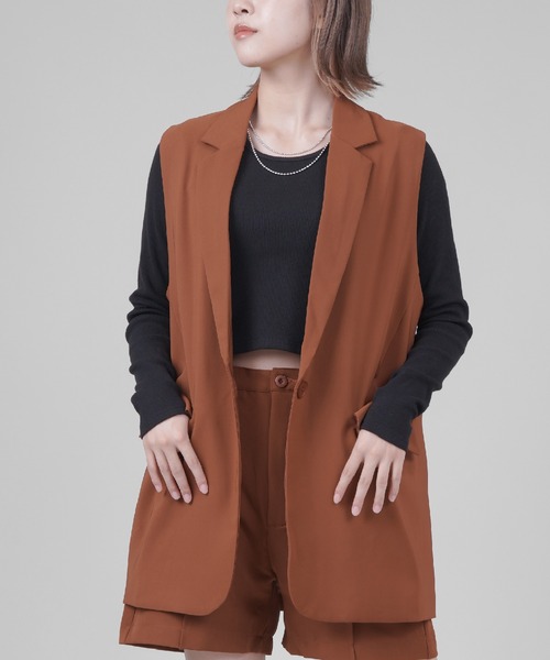 SPINNS(スピンズ)の「【セットアップ対応】テーラードベスト(ベスト・レディース・ブラック/ベージュ/ブラウン/グリーン・ONESIZE)」の2枚目の写真