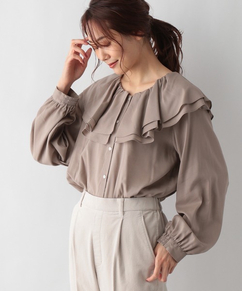GLOBAL WORK（グローバルワーク）の「3WAY襟フリルブラウス/959694（シャツ/ブラウス・レディース・ブラック/キャメル/ホワイト・LARGE/MEDIUM）」の3枚目の写真