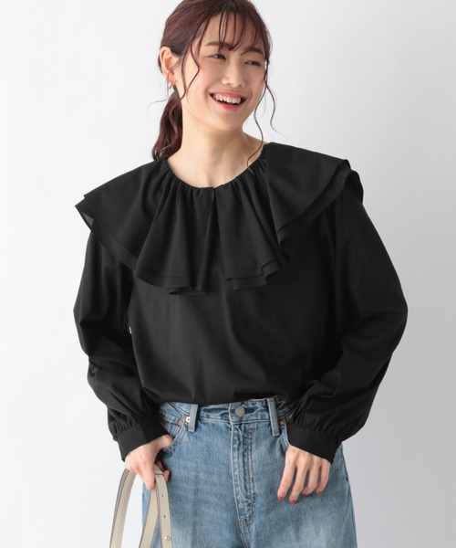 GLOBAL WORK（グローバルワーク）の「3WAY襟フリルブラウス/959694（シャツ/ブラウス・レディース・ブラック/キャメル/ホワイト・LARGE/MEDIUM）」の2枚目の写真