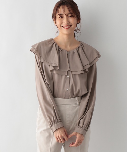 GLOBAL WORK（グローバルワーク）の「3WAY襟フリルブラウス/959694（シャツ/ブラウス・レディース・ブラック/キャメル/ホワイト・LARGE/MEDIUM）」の9枚目の写真