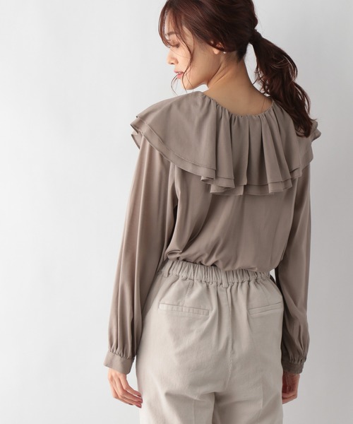 GLOBAL WORK（グローバルワーク）の「3WAY襟フリルブラウス/959694（シャツ/ブラウス・レディース・ブラック/キャメル/ホワイト・LARGE/MEDIUM）」の5枚目の写真