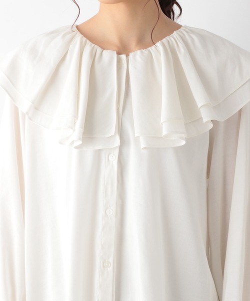 GLOBAL WORK（グローバルワーク）の「3WAY襟フリルブラウス/959694（シャツ/ブラウス・レディース・ブラック/キャメル/ホワイト・LARGE/MEDIUM）」の8枚目の写真