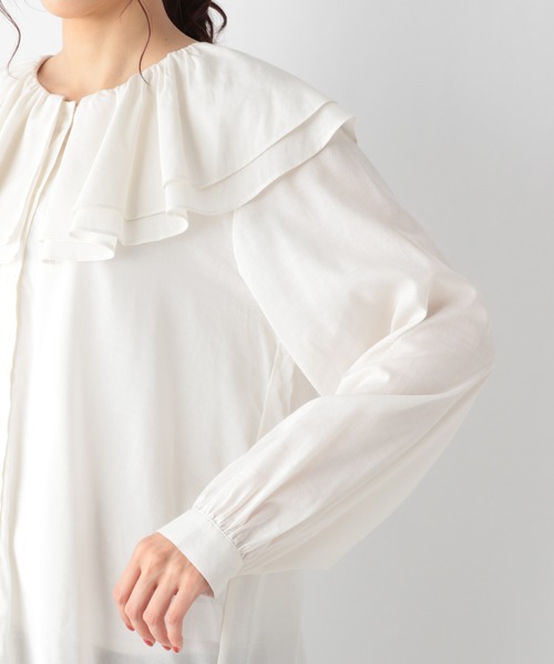 GLOBAL WORK（グローバルワーク）の「3WAY襟フリルブラウス/959694（シャツ/ブラウス・レディース・ブラック/キャメル/ホワイト・LARGE/MEDIUM）」の14枚目の写真