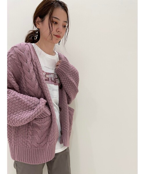 SHOO・LA・RUE(シューラルー)の「◆ざっくりカノコケーブルカーディガン(カーディガン/ボレロ・レディース・ライトブルー/ダークグリーン/アイボリー/サンドベージュ/マスタード/グレー系その他/ライトパープル/ダークブラウン系3/レモンイエロー/ライトグリーン/ライトグレー/ブラック・00)」の15枚目の写真