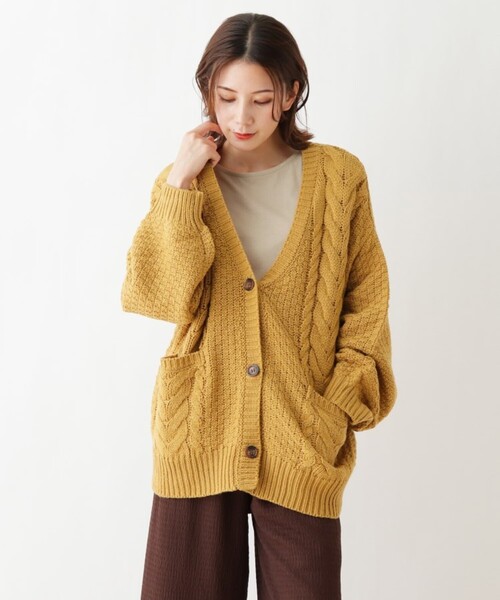 SHOO・LA・RUE(シューラルー)の「◆ざっくりカノコケーブルカーディガン(カーディガン/ボレロ・レディース・ライトブルー/ダークグリーン/アイボリー/サンドベージュ/マスタード/グレー系その他/ライトパープル/ダークブラウン系3/レモンイエロー/ライトグリーン/ライトグレー/ブラック・00)」の19枚目の写真