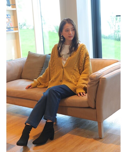 SHOO・LA・RUE(シューラルー)の「◆ざっくりカノコケーブルカーディガン(カーディガン/ボレロ・レディース・ライトブルー/ダークグリーン/アイボリー/サンドベージュ/マスタード/グレー系その他/ライトパープル/ダークブラウン系3/レモンイエロー/ライトグリーン/ライトグレー/ブラック・00)」の22枚目の写真