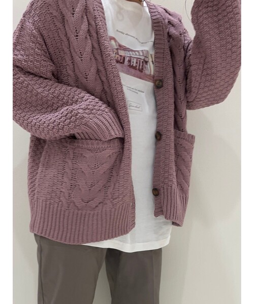 SHOO・LA・RUE(シューラルー)の「◆ざっくりカノコケーブルカーディガン(カーディガン/ボレロ・レディース・ライトブルー/ダークグリーン/アイボリー/サンドベージュ/マスタード/グレー系その他/ライトパープル/ダークブラウン系3/レモンイエロー/ライトグリーン/ライトグレー/ブラック・00)」の14枚目の写真