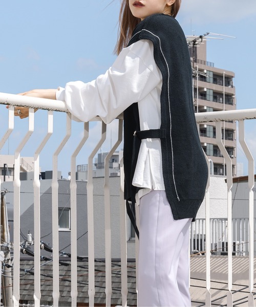 Ellno Loset（エルノロゼット）の「ニットベスト×ロンＴセット（ニット/セーター・メンズ・ブラック・MEDIUM/LARGE）」の3枚目の写真