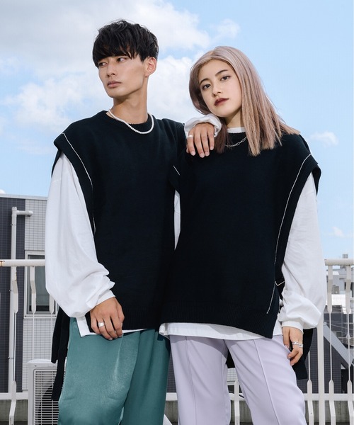 Ellno Loset（エルノロゼット）の「ニットベスト×ロンＴセット（ニット/セーター・メンズ・ブラック・MEDIUM/LARGE）」の5枚目の写真